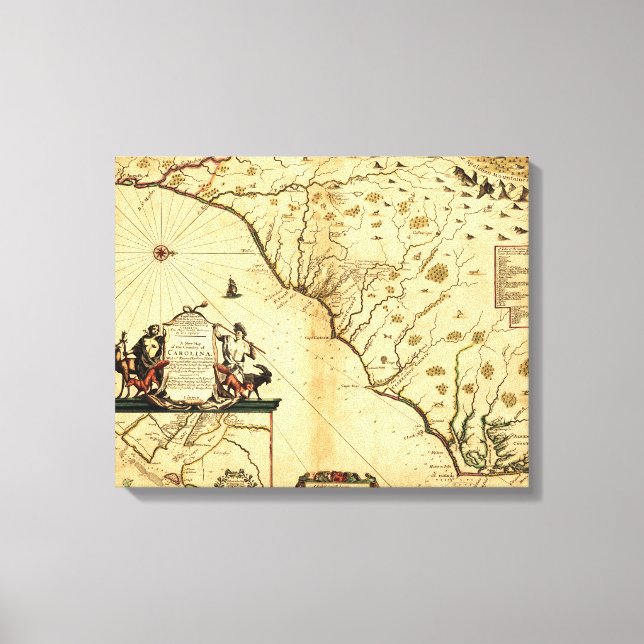 Carolinas norrut till högerPanoramic Karta Canvastryck (Framsida)