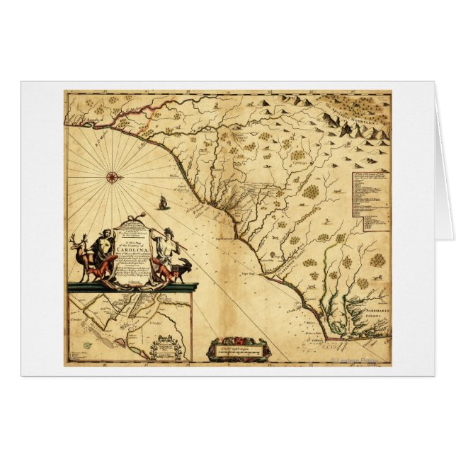 Carolinas norrut till högerPanoramic Karta Hälsningskort (Framsidan Horizontal)