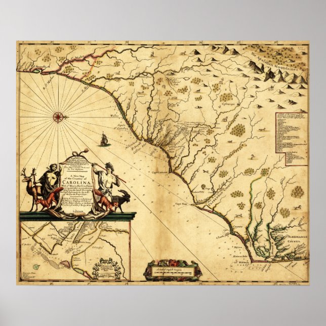 Carolinas norrut till högerPanoramic Karta Poster (Framsidan)