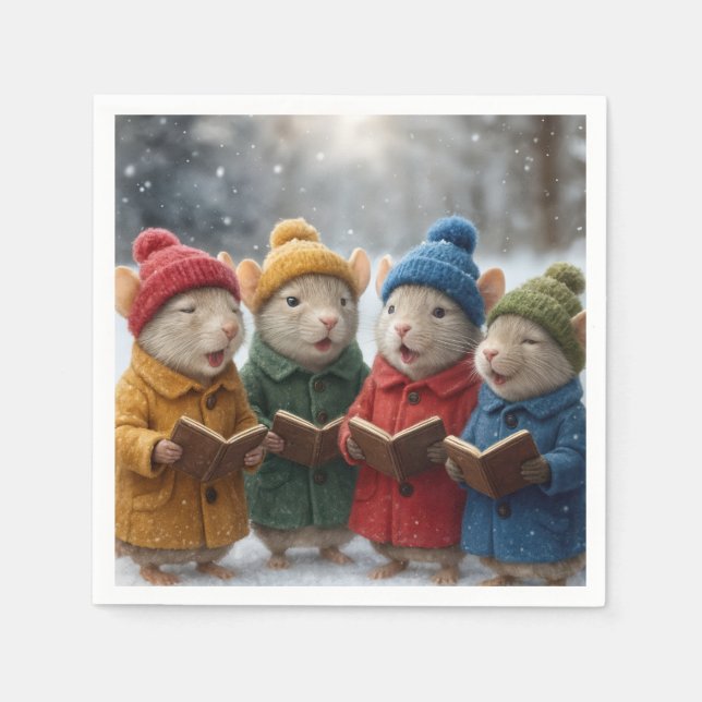 Caroling Christmas Mice In Snow Pappersservett (Framsidan)