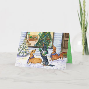 Caroling Dachshunds-julkort Helgkort