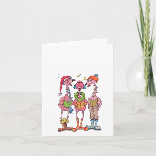 Caroling Flamingoshelgdag Notecard Helgkort (Framsida)