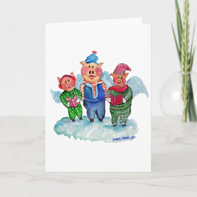 Caroling Flies Grisar Helgkort (Framsida)