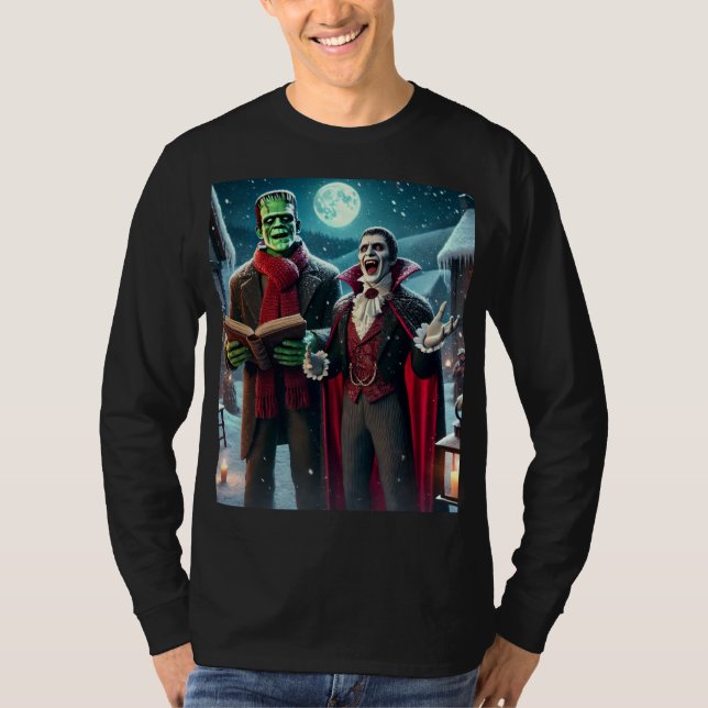 Caroling Frankensteins monster och Dracula T Shirt (Framsida)