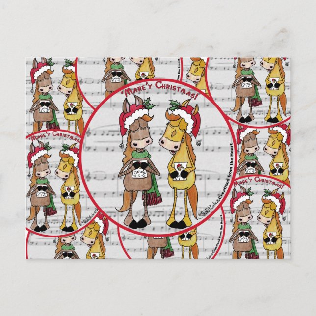 Caroling Horses- "Mare'y jul" Helg Vykort (Framsida)