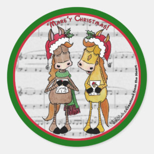 Caroling Horses- "Mare'y jul" Runt Klistermärke