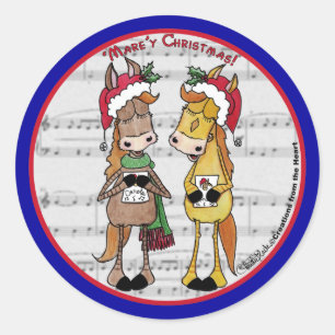 Caroling Horses- "Mare'y jul" Runt Klistermärke