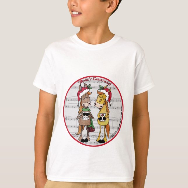 Caroling Horses- "Mare'y jul" T-shirt (Framsida)