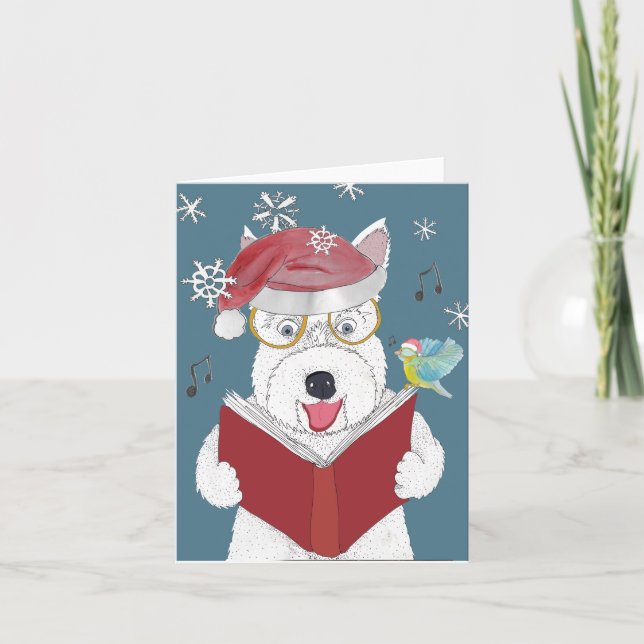 Caroling Hund och Bird Helgkort (Framsida)