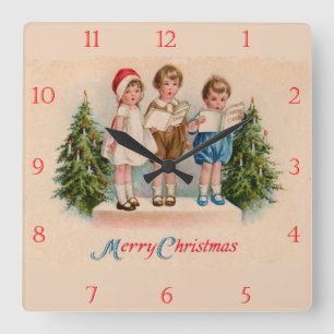 Caroling Kids jul Clock Fyrkantig Klocka