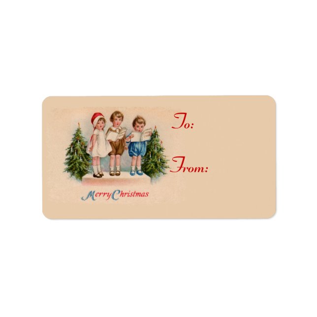 Caroling Kids jul Gift Märkre Stickers Adressetikett (Framsidan)