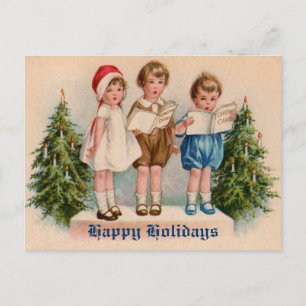 Caroling Kids Victorian Vintage Postcard Helg Vykort