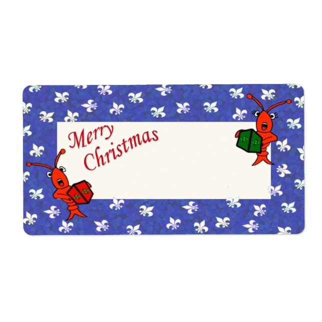 Caroling Kräftor Fleur de Lis Gift Labels Fraktsedel (Framsidan)