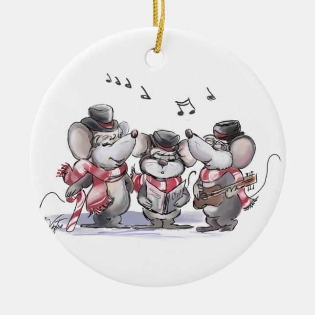 Caroling med Mic, Mac & Moe Round Ornament (Framsidan)