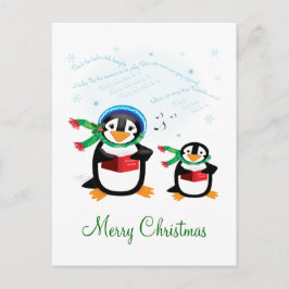 Caroling Penguins - Deck the Halls Postcard Helg Vykort