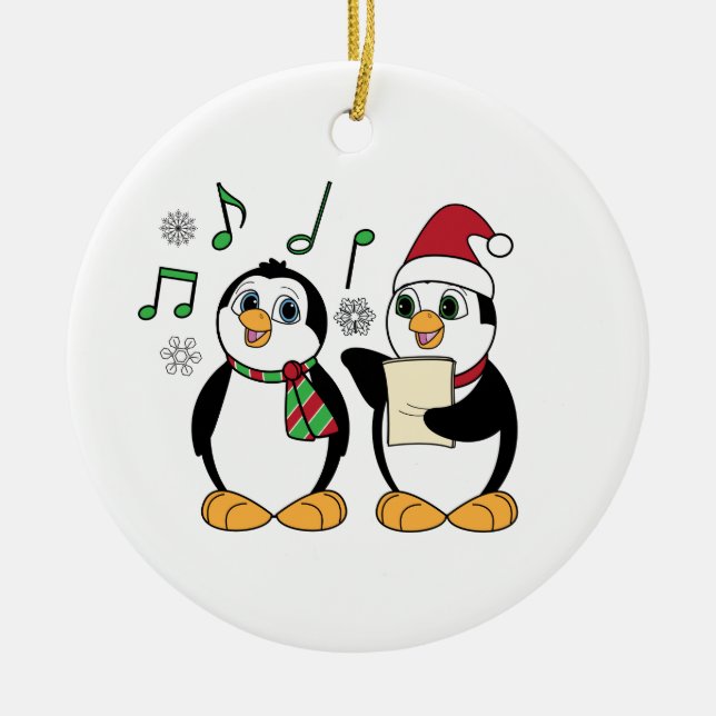 Caroling pingvin i snön julgransprydnad keramik (Framsidan)