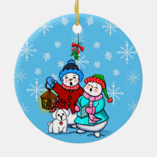 Caroling Snö par med Hund jul Ornament
