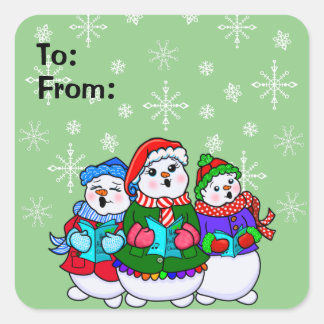 Caroling Snowpeople jul Gift Märkre Stickers Fyrkantigt Klistermärke