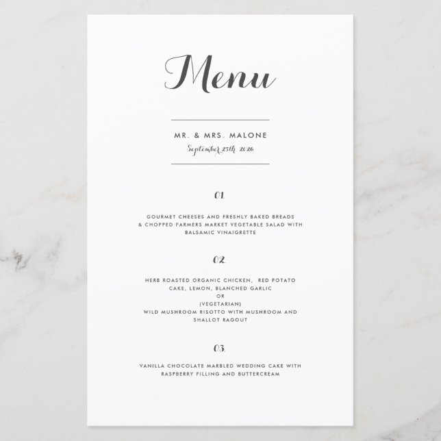 Carolyna Bröllop Dinner Menu (Framsida)