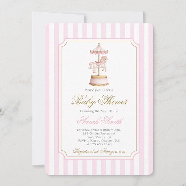 Carousel Baby Shower Girl-inbjudan Inbjudningar (Framsida)
