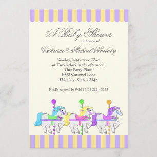 Carousel Baby Shower Lila Guld Inbjudningar