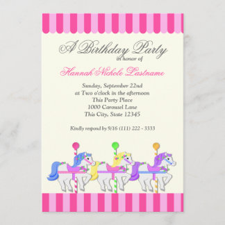 Carousel Birthday Rosa Inbjudningar