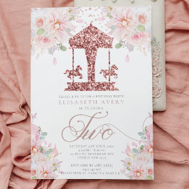 Carousel Blommigt Glitter andra födelsedag Inbjudningar