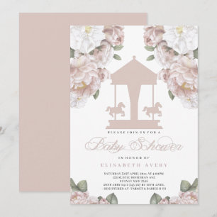Carousel Blommigt Soft Rosa Baby Shower Inbjudningar