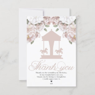 Carousel Blommigt Soft Rosa Birthday Tack Kort