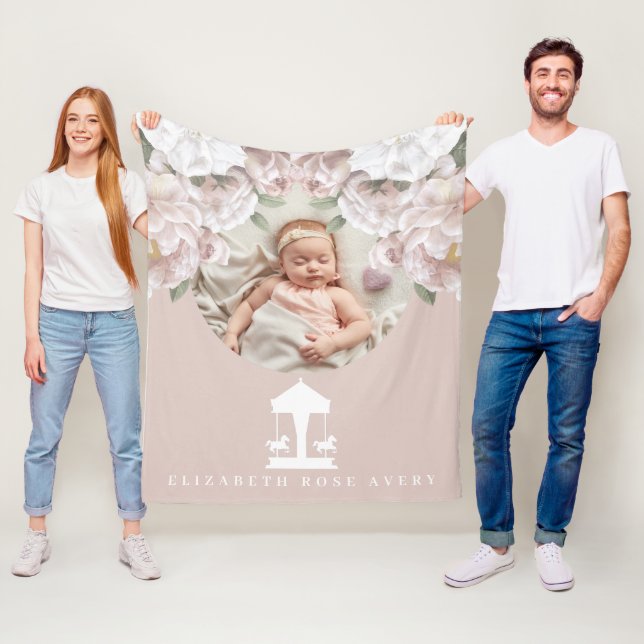 Carousel Blommigt Soft Rosa Photo Fleecefilt (På plats)