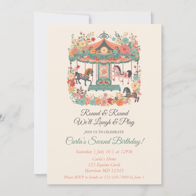 Carousel Carnival 2:a födelsedagsinbjudan Inbjudningar (Framsida)