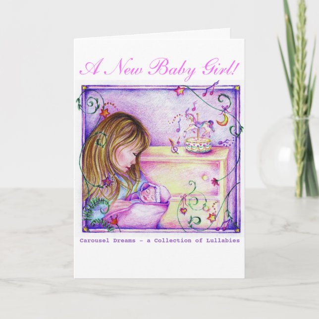 Carousel Dreams Nyfödd bebis Girl Greeting Card Kort (Framsida)