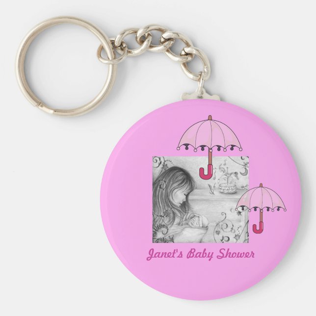 Carousel Dreams Rosa Umbrella Button Keychain Nyckelring (Framsidan)