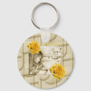 Carousel Dreams Vintage Gul ros Keychain Nyckelring
