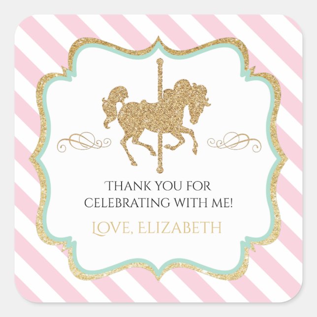 Carousel Favor Stickers Fyrkantigt Klistermärke (Framsida)