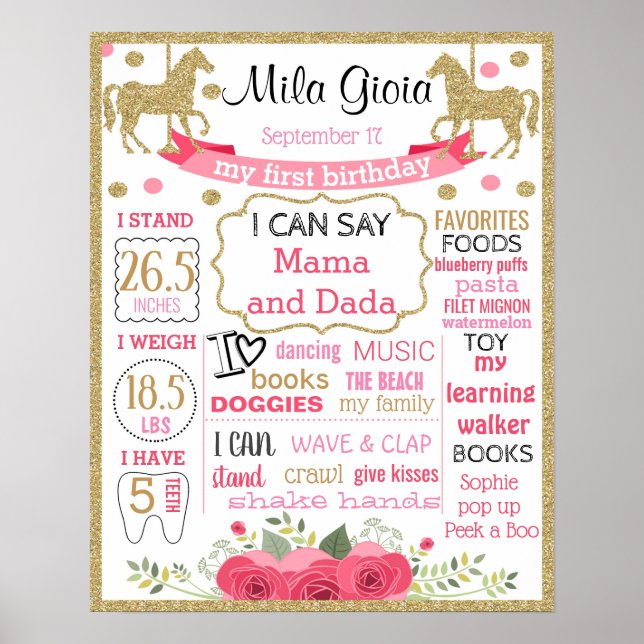 Carousel First Birthday chalkboard Poster (Framsidan)