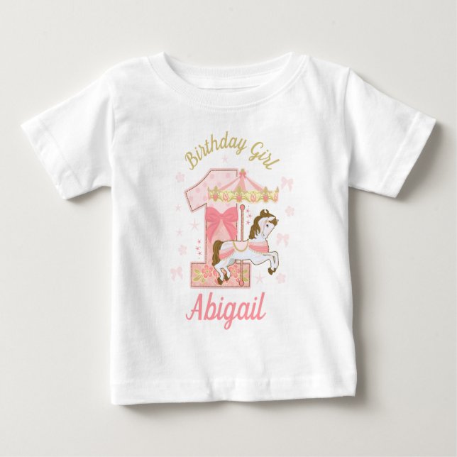 Carousel First Birthday Girl T Shirt (Framsida)