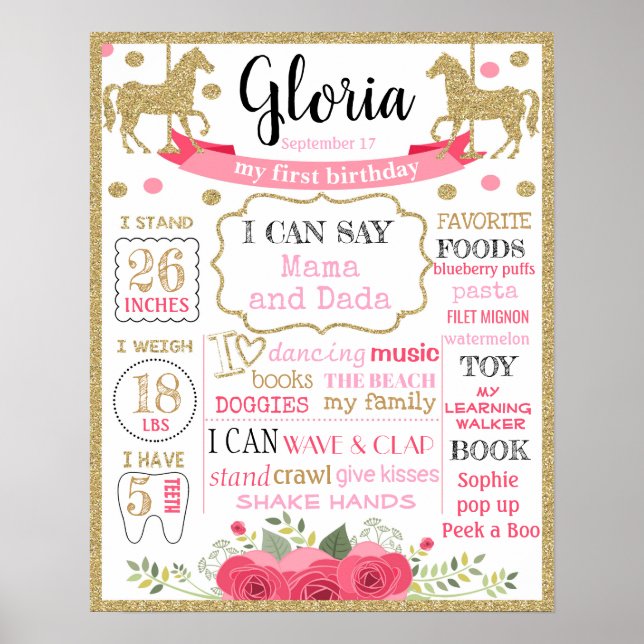 Carousel First Birthday-skylt poster ombord (Framsidan)