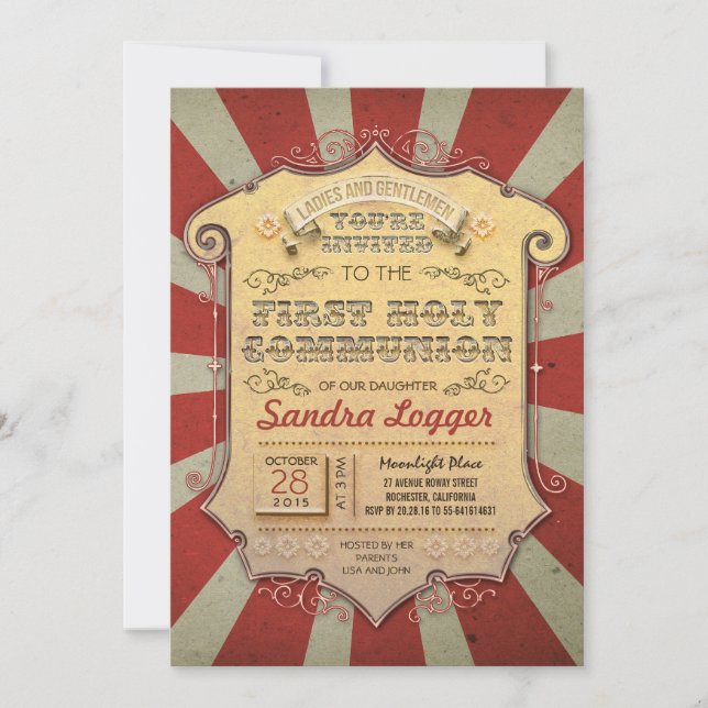 Carousel First Holly Communion Inbjudningar (Framsida)