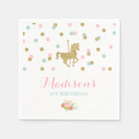 Carousel Födelsedagsfest Napkin Rosa Guld Carousel