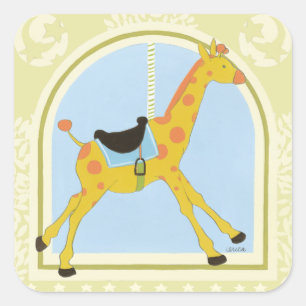 Carousel Giraffe från juni Erica Vess Fyrkantigt Klistermärke