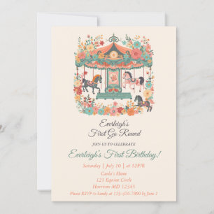 Carousel Go Round First Birthday Inbjudningar