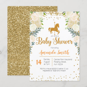 Carousel Guld White Baby Shower-inbjudan Inbjudningar