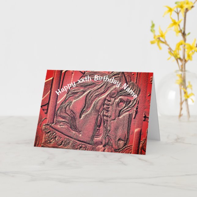 Carousel Horse Art Birthday Kort (Gul blomma)
