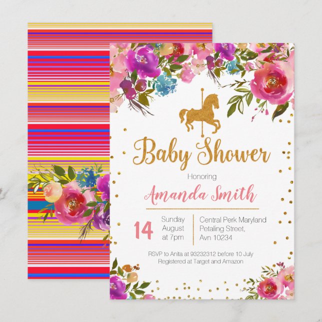 Carousel Horse Baby Shower-inbjudan Inbjudningar (Fram/baksida)