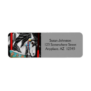 Carousel Horse Black and White Address Label Returadress Etikett