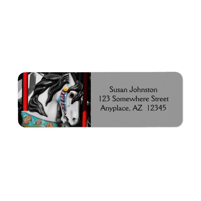Carousel Horse Black and White Address Label Returadress Etikett (Framsidan)