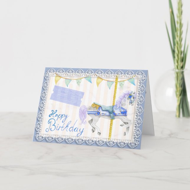 Carousel Horse (Blue) Birthday Kort (Framsida)