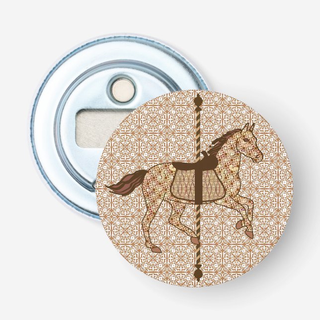 Carousel Horse - Chocolate Brown och Tan Flasköppnare (Framsidan)