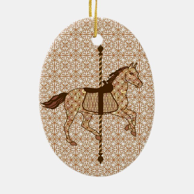 Carousel Horse - Chocolate Brown och Tan Julgransprydnad Keramik (Baksidan)
